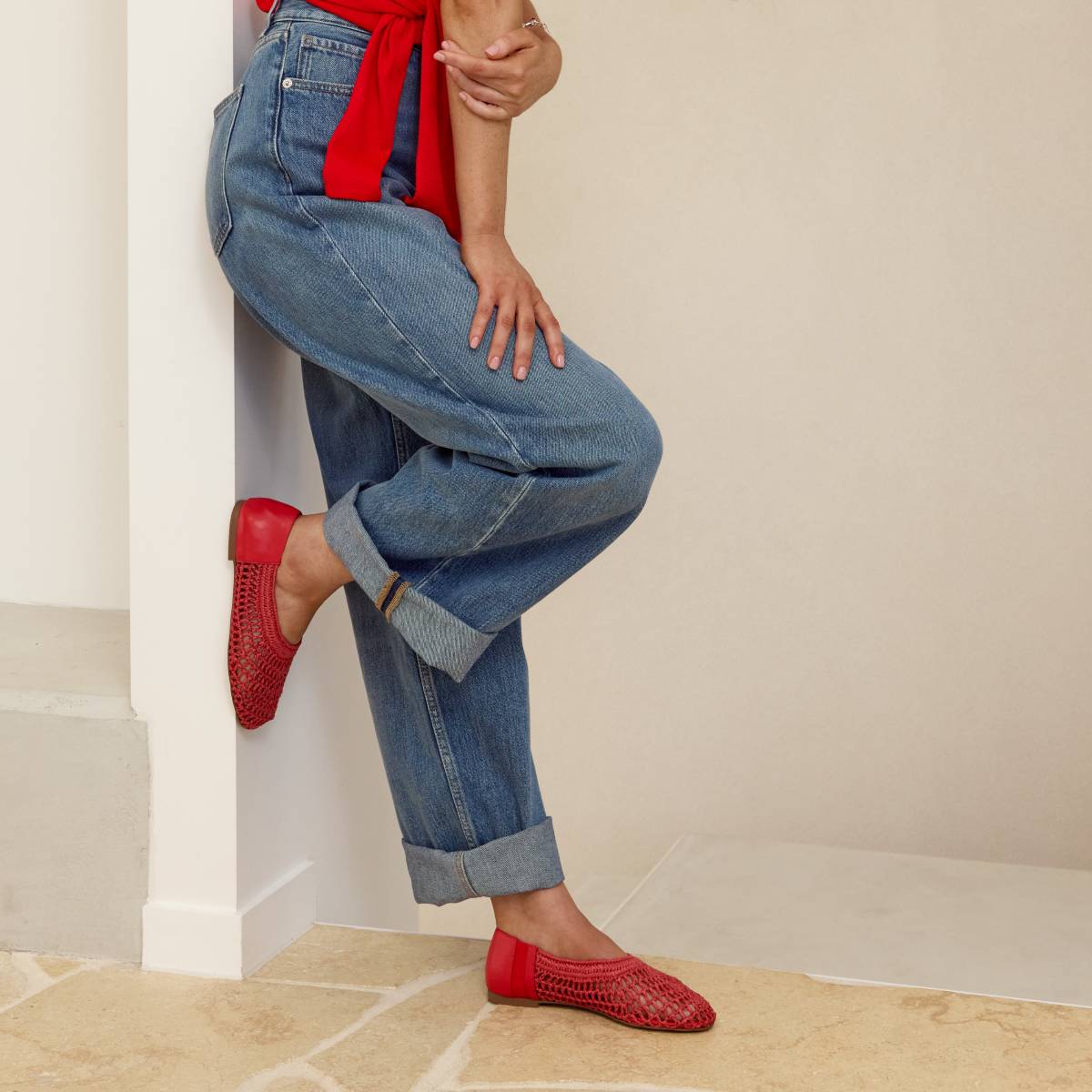 EOS Footwear Delume Ballet Flat in Red
#Color_Red