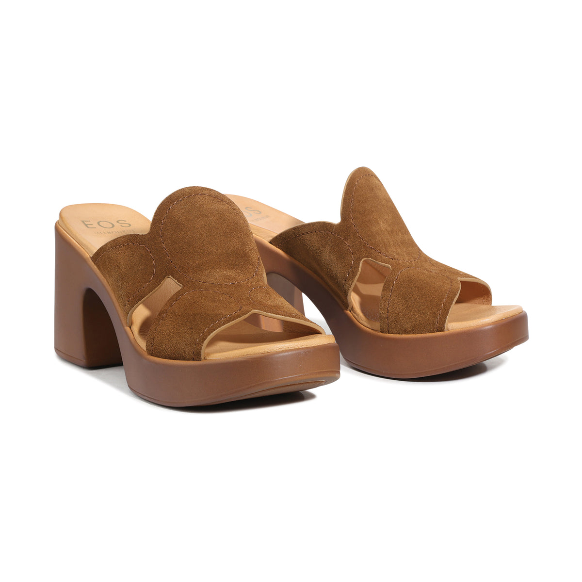 EOS Footwear Dol Leather Sandal Heel in tobacco-suede
#Color_tobacco-suede