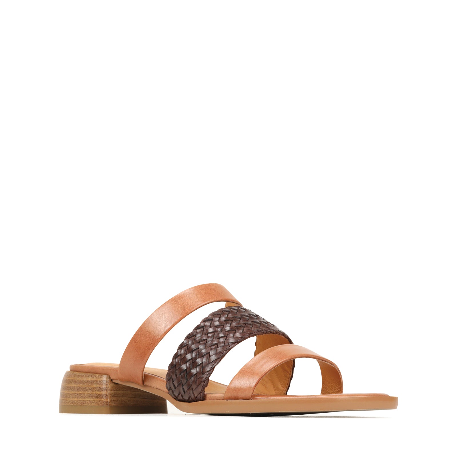 LATTICE BLOCK HEEL SLIDE LEATHER