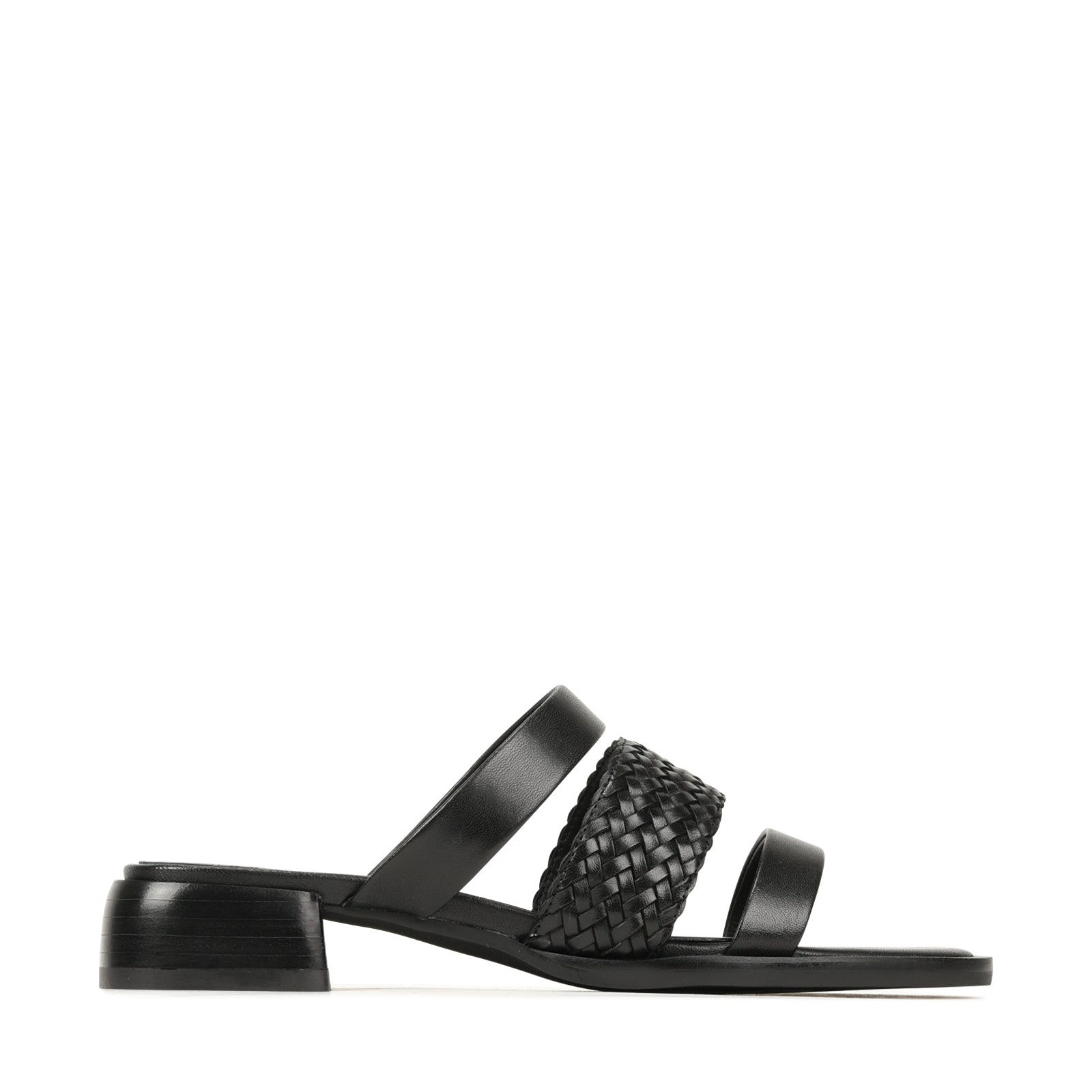 LATTICE BLOCK HEEL SLIDE LEATHER