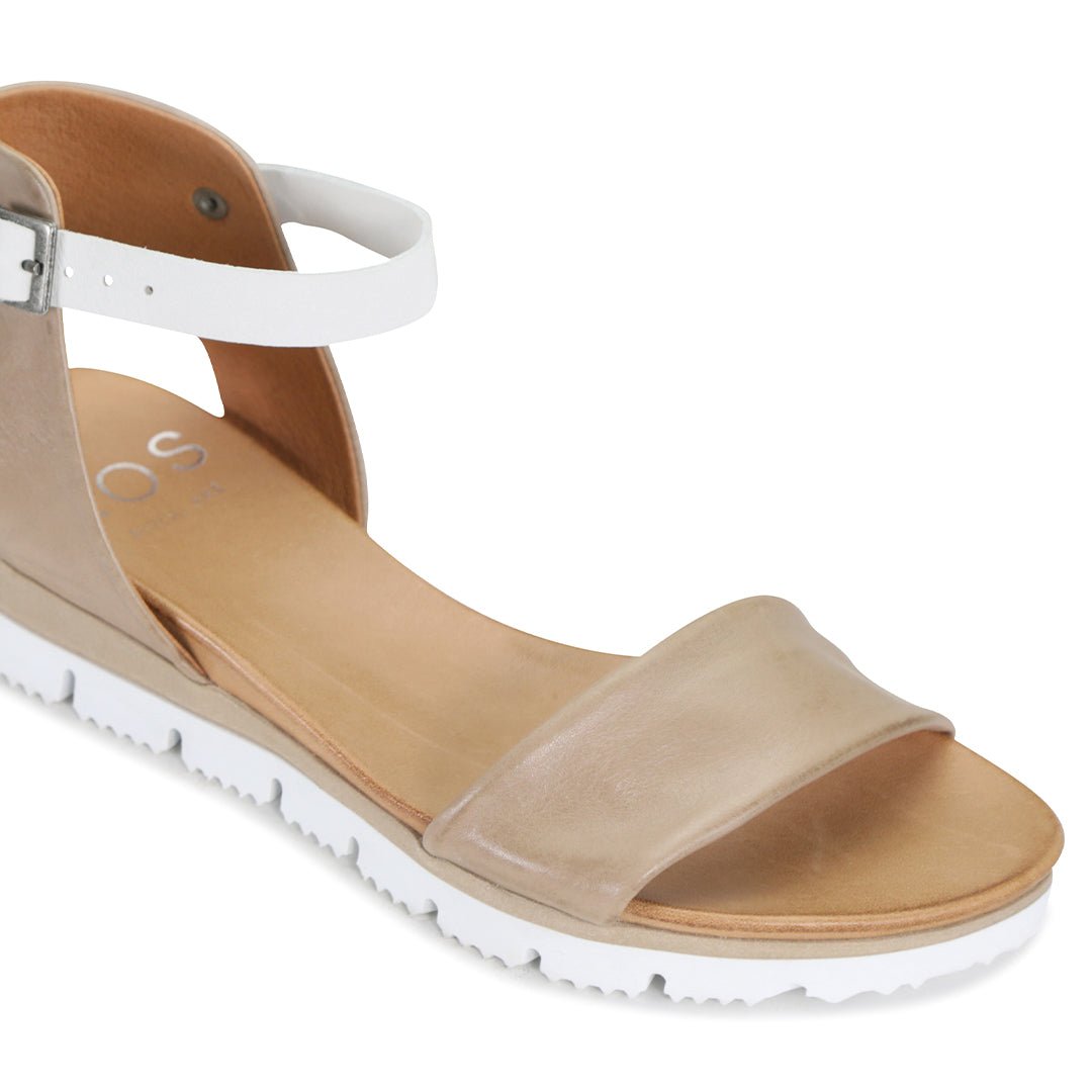 SODA - EOS Footwear - Ankle Strap Sandals #color_taupe/white