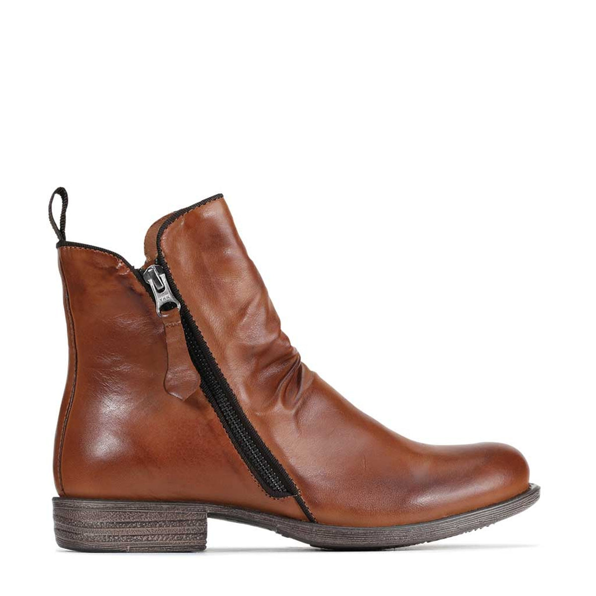 EOS Wilds | Women Ankle Boots | Gathered Leather Double Metal Zip